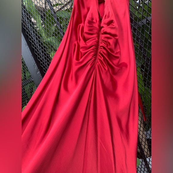 ✨⚡️💥Vintage 90s Zum Zum Satin Slip Dress Maxi Back Ruffle Magenta Size 5/6 - Picture 5 of 12